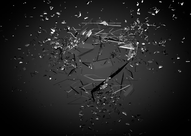 Beautiful fragments of glass splinters black background. 3d illustration, 3d rendering.